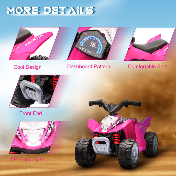 Honda Licensed Kids Quad Bike, 6V Electric Ride on Car ATV Toy with LED Light Horn for 1.5-3 Years, Pink