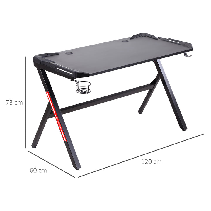 HOMCOM 1.2m LED Gaming Desk Racing Style Computer Table w/Lights Cup Holder Headphone Hook Cable Management E-Sport Study Workstation – Black