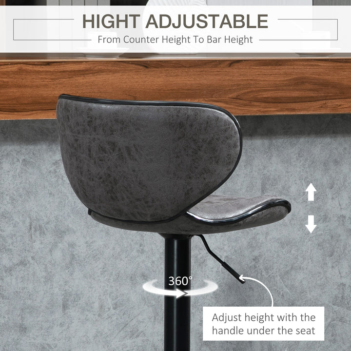 Bar Stool Set of 2 Microfiber Cloth Adjustable Height Armless Chairs with Swivel Seat, Dark Grey