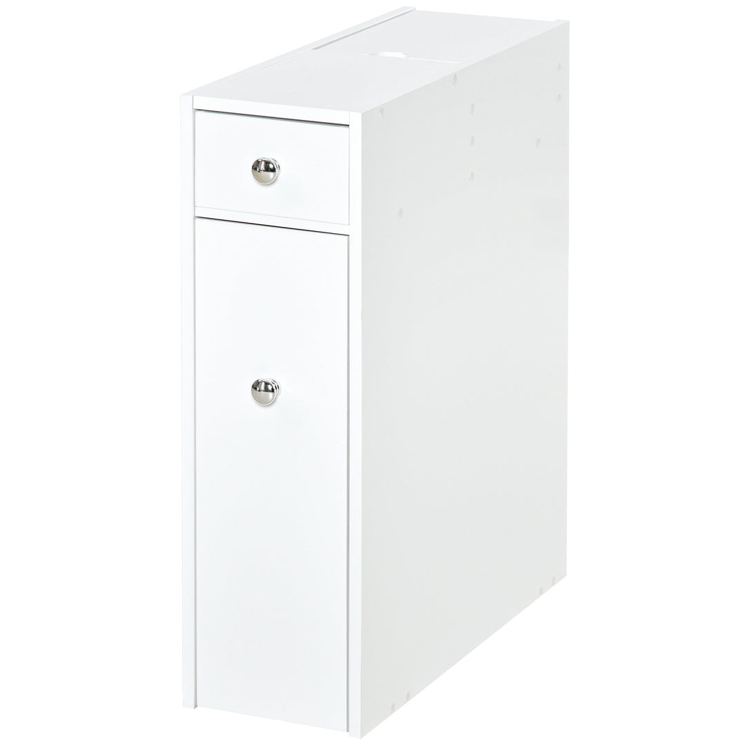 Bathroom Slim Floor Cabinet Narrow Wooden Storage Home Bath Toilet Cupboard Organiser Unit with Drawers White