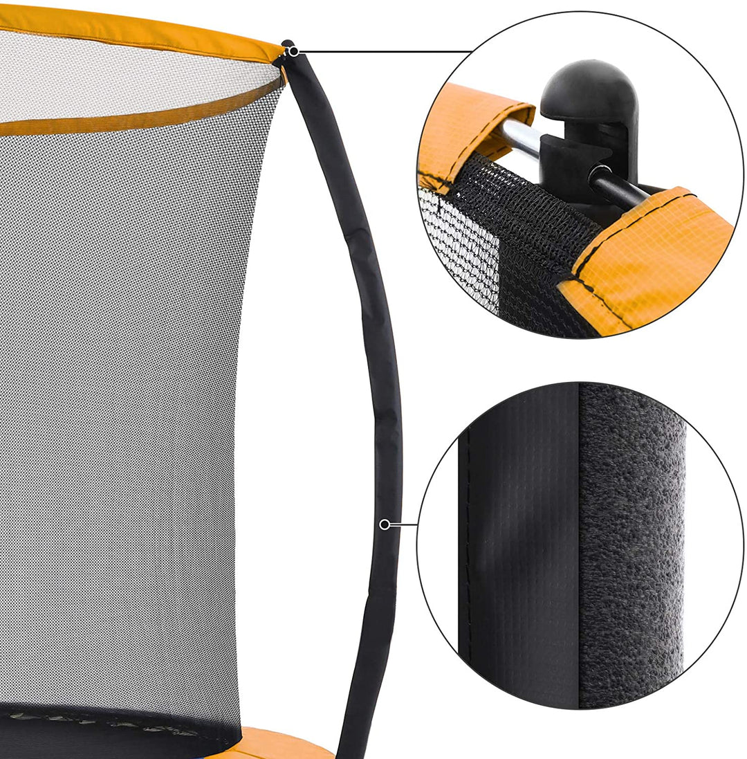 12ft Round Trampoline with Safety Net- Black and Orange