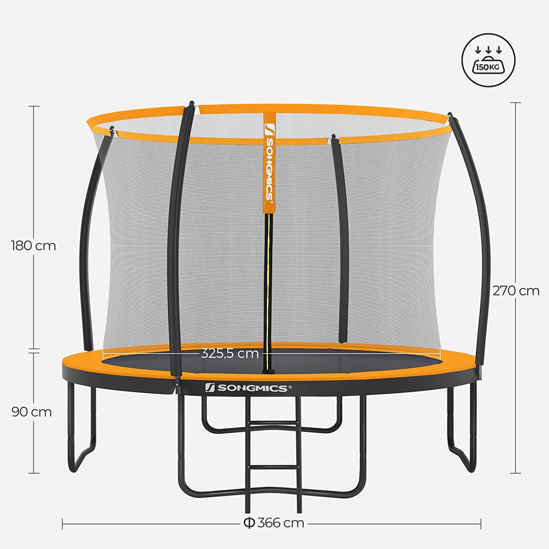 12ft Round Trampoline with Safety Net- Black and Orange