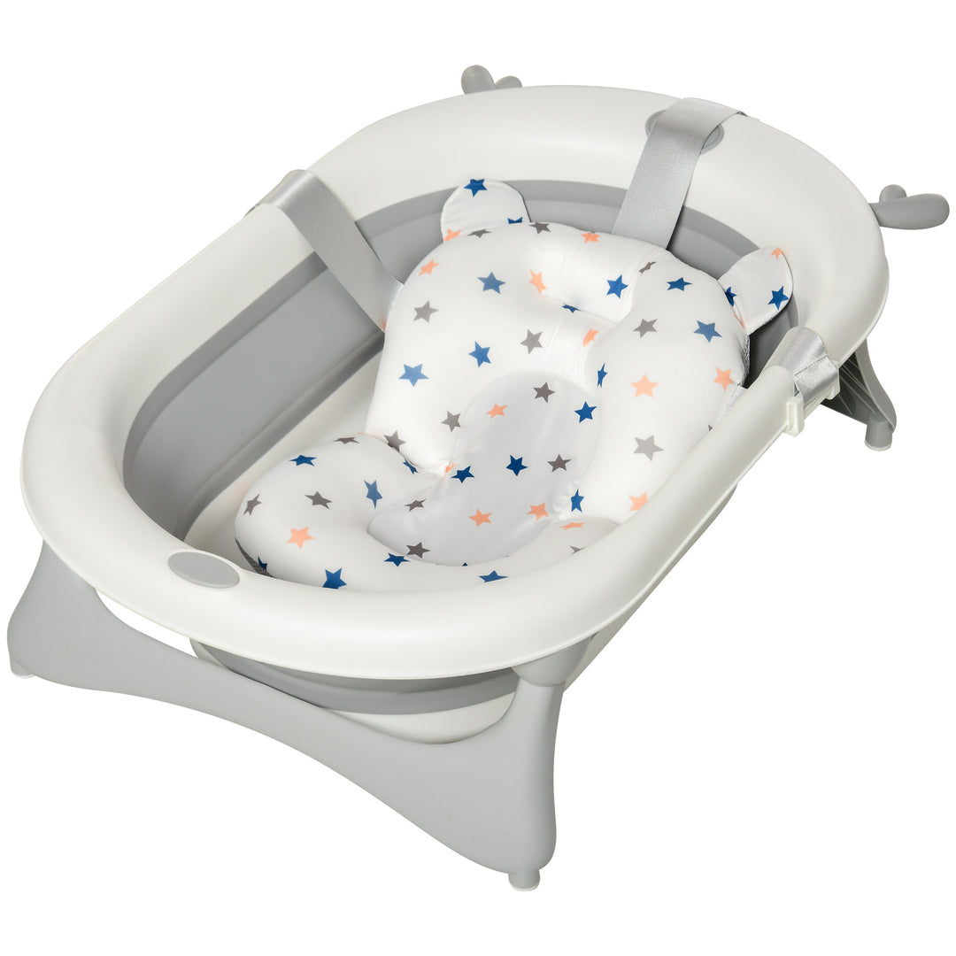 Foldable Portable Baby Bathtub w/ Baby Bath Temperature-Induced Water Plug for 0-3 years