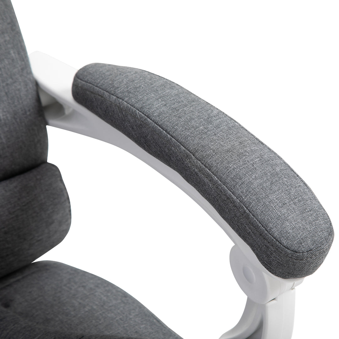 Office Chair Computer Swivel Rolling Task Recliner for Home with Retractable Footrest, Arm, Grey