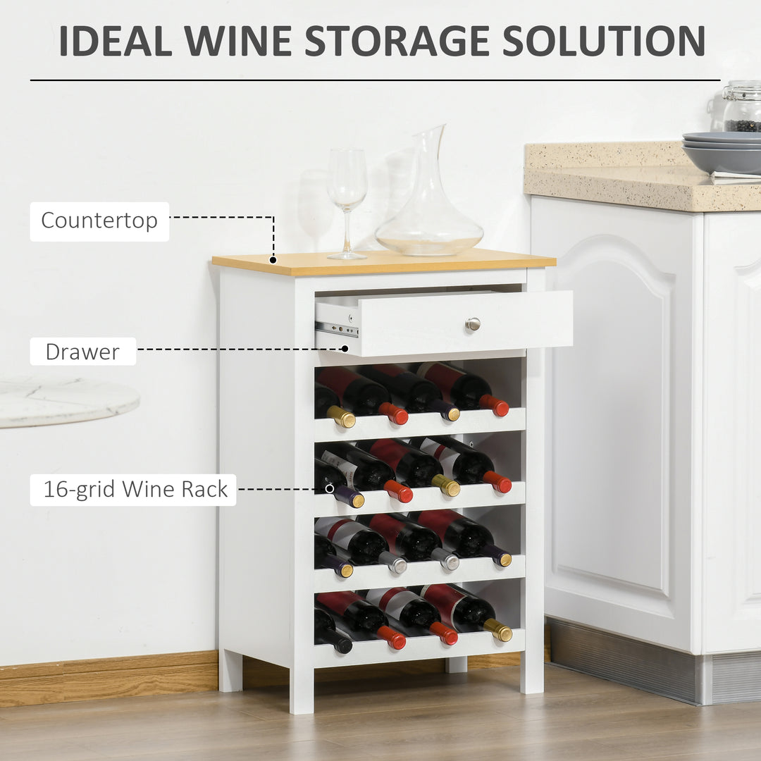 Modern Wine Cabinet Cupboard with 16-Bottle Wine Rack, Kitchen Sideboard with drawer for Living &amp; Dining Room, Home Bar, White