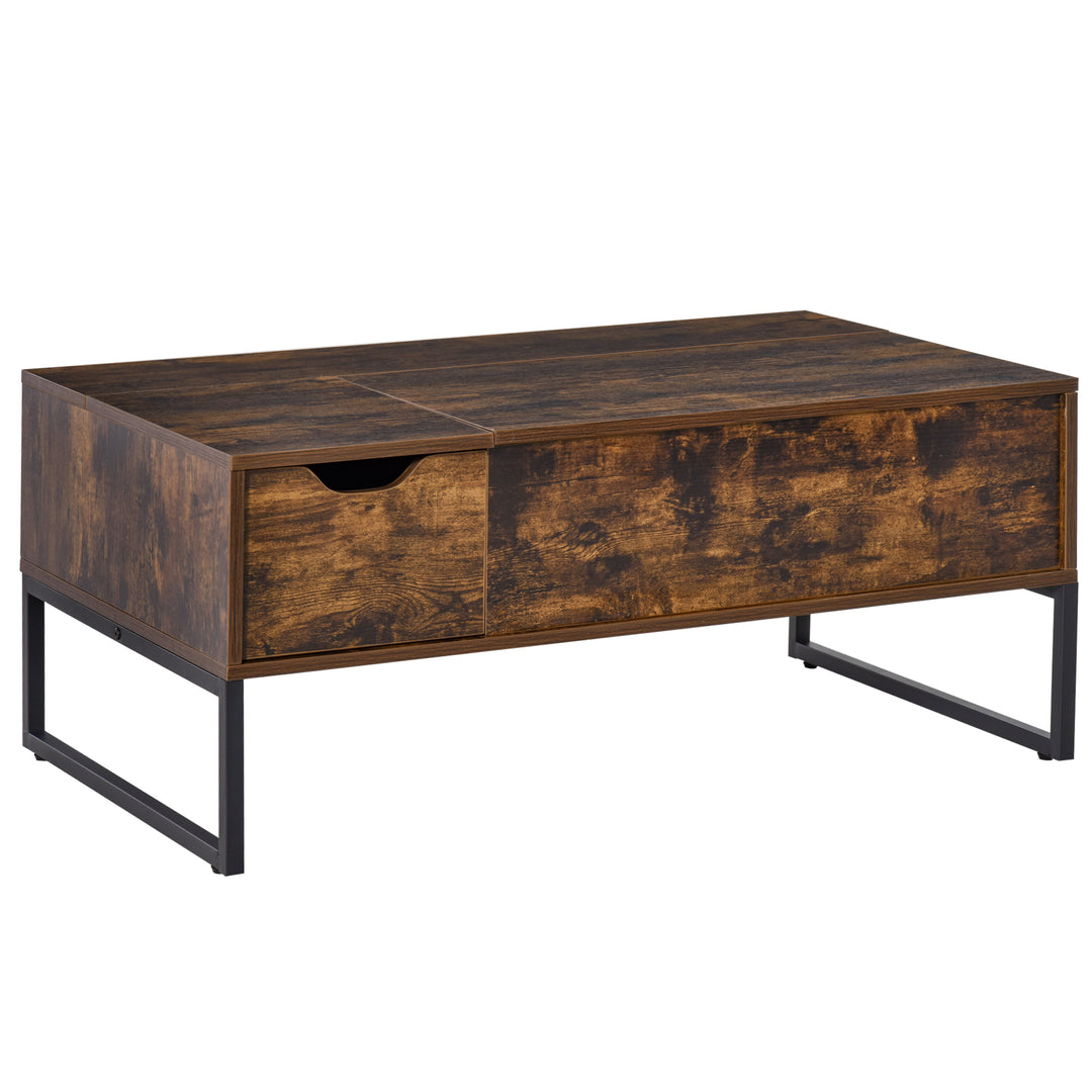 Extendable Coffee Table Lift Top Desk w/ Hidden Storage Compartment Drawer Metal Frame - Brown