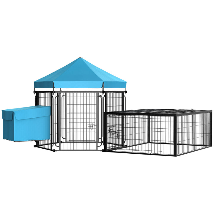 PawHut Steel Chicken Coop, Outdoor Hexagonal Hen House, Heavy-Duty Detachable Poultry Cage w/ Water-Resistant Canopy, Run, Nesting Box - Blue