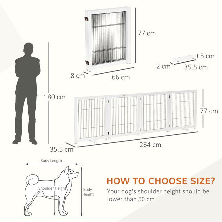 PawHut Dog Gate Wooden Foldable Small & Medium-Sized Pet Gate 4 Panel with Support Feet Pet Fence Safety Barrier for House Doorway Stairs White