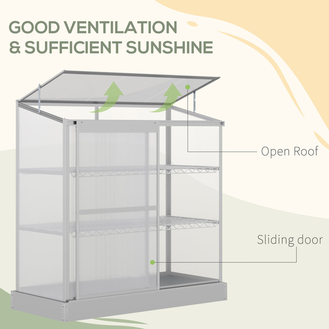 3-Tier Mini Greenhouse Garden Cold Frame Plant Growth House w / Polycarbonate Panels, Openable Roof, 129.5 x 58 x 140 cm, Silver