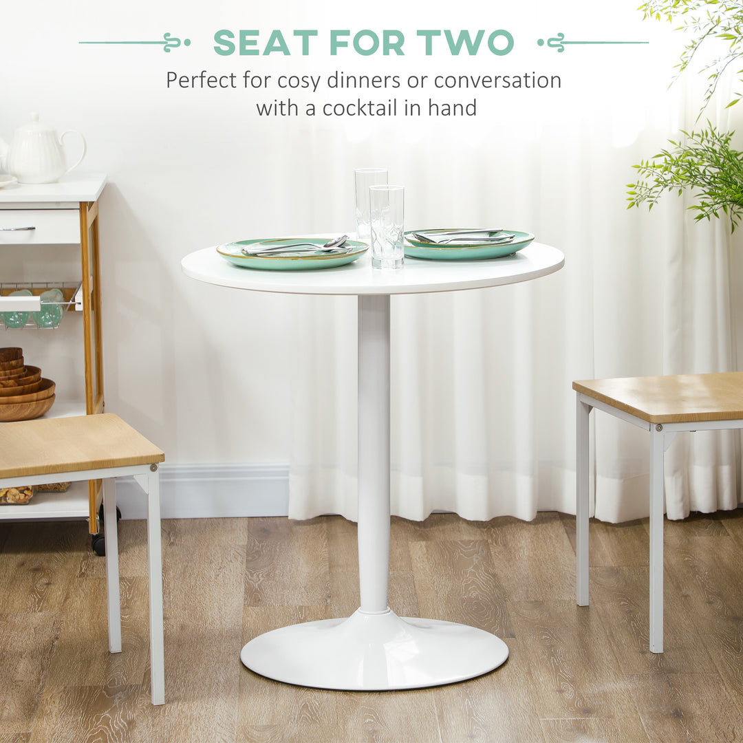 Round Dining Table, Modern Dining Room Table with Steel Base, Non-slip Foot Pad, Space Saving Small Dining Table, White