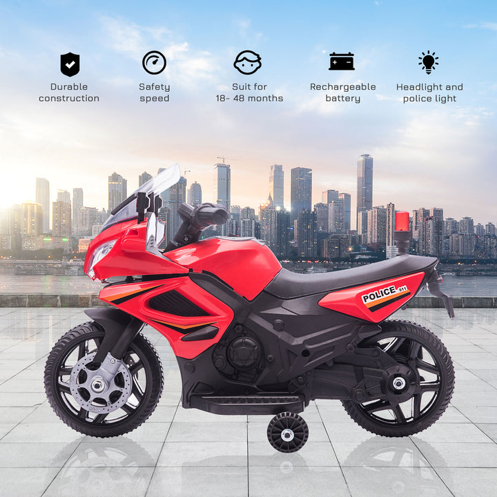 Kids 6V Electric Ride On Motorcycle Police Car Toy for 18 - 36 months Red