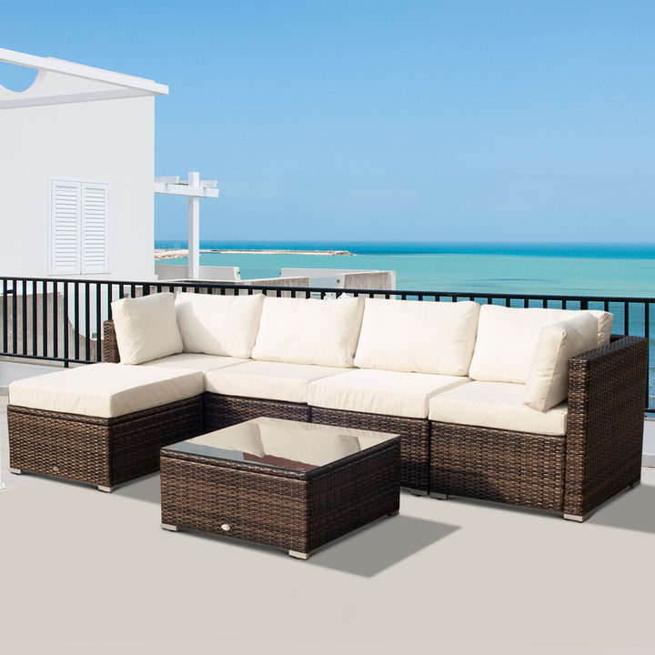 5-Seater Rattan Furniture Set- Brown/Milk White