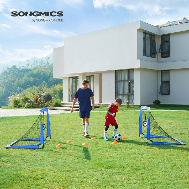 Set of 2 Kids Football Goals with Targets Blue