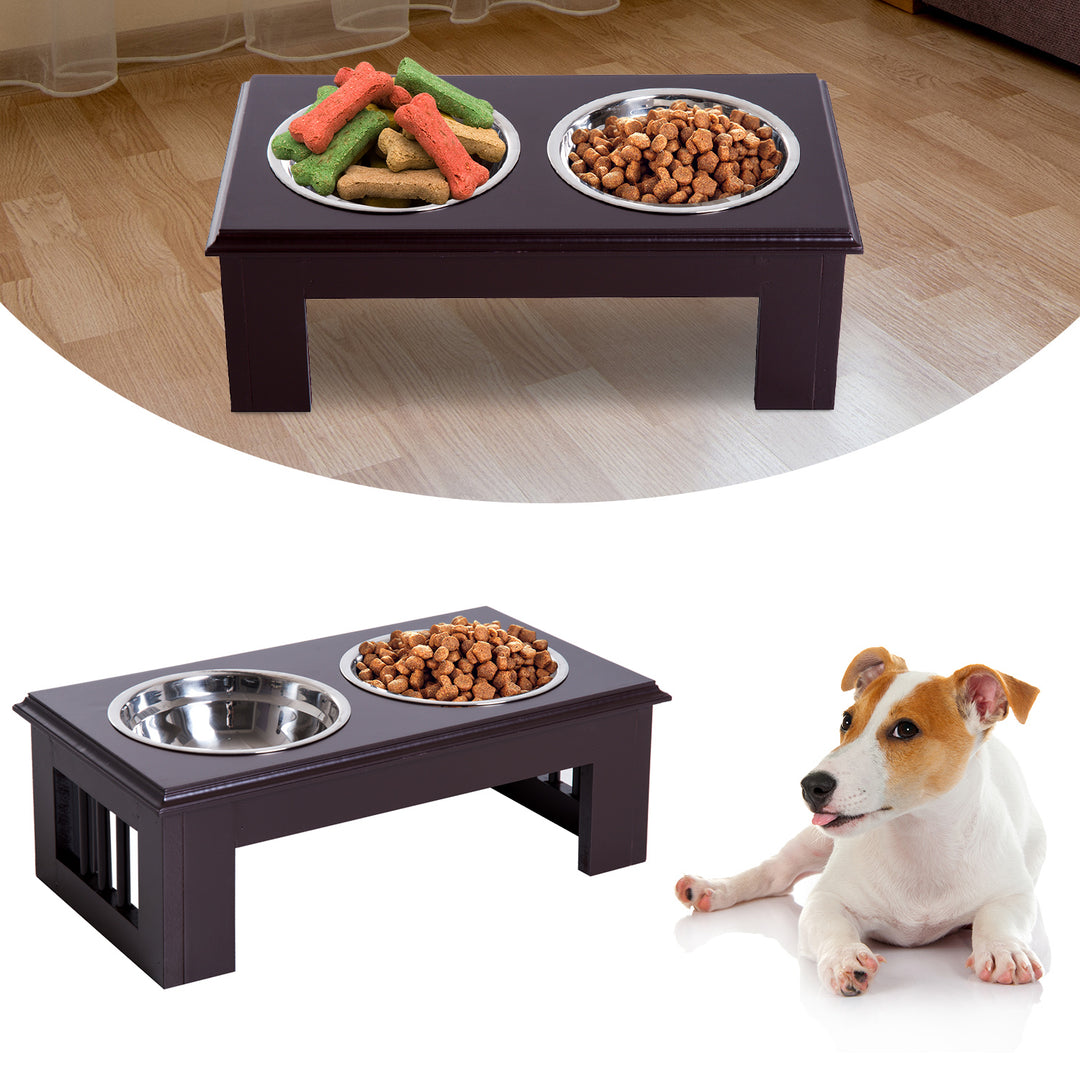 Stainless Steel Pet Feeder - Brown