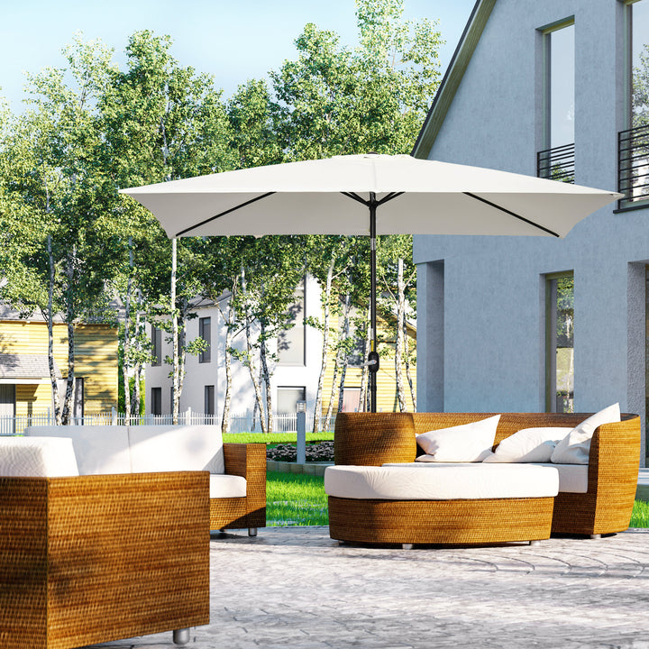 3x2m Patio Parasol Garden Umbrellas Canopy with Aluminum Tilt Crank Rectangular Sun Shade Steel, Cream White