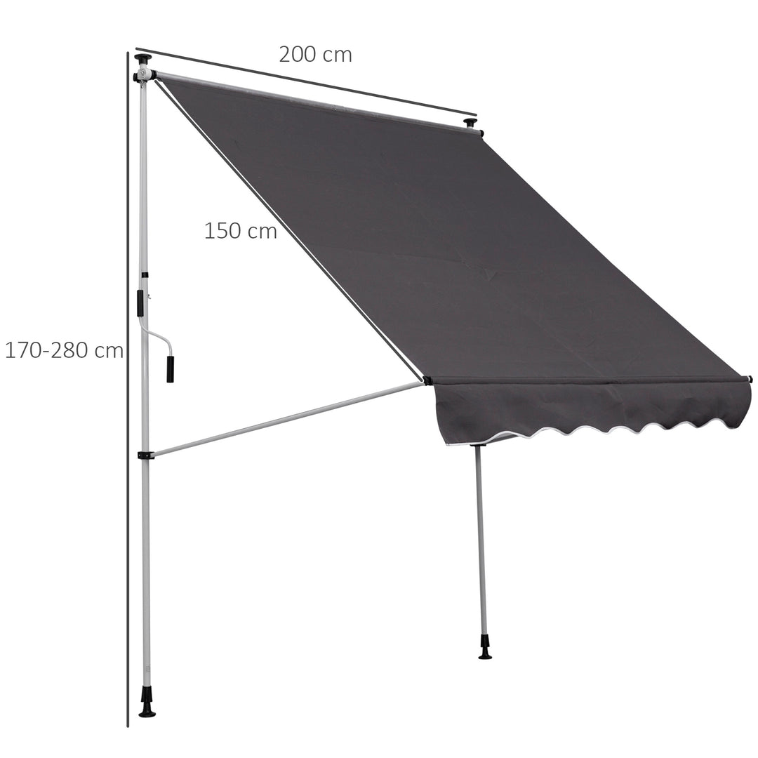 Balcony 2 x 1.5m Manual Adjustable Awning DIY Patio Clamp Awning Canopy  Retractable Shade Shelter - Grey