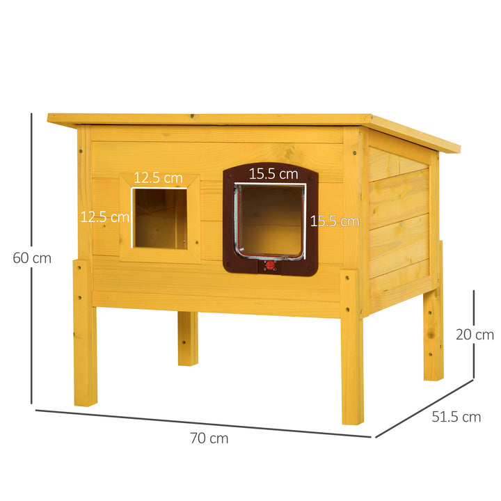 Pawhut Garden Wooden Cat House Hide Cage Outdoor Pet Play Home Water-resistant Roof Kitty Shelter Kennel w/ith Door & Window