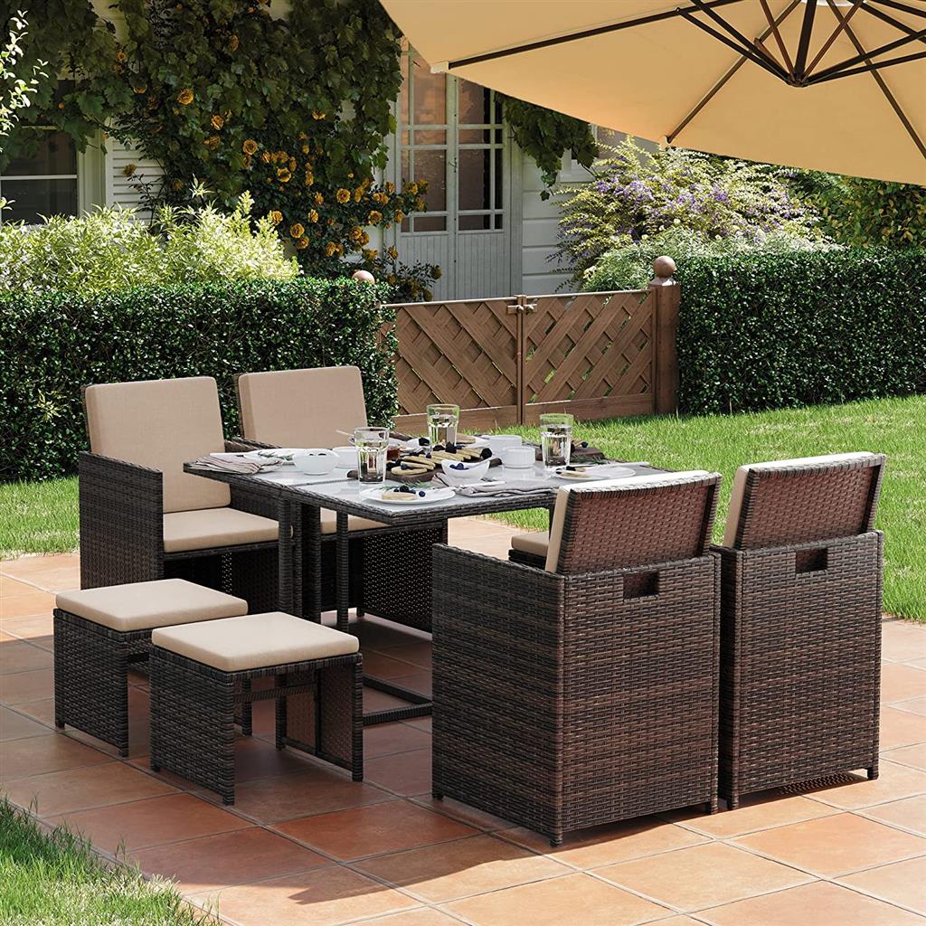 Set of 9 PE Rattan Outdoor Patio Furniture