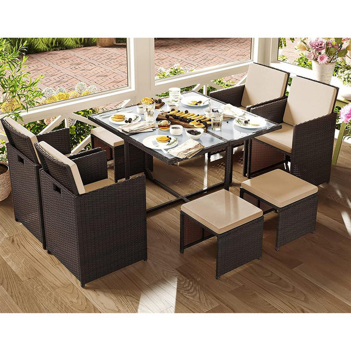 Set of 9 PE Rattan Outdoor Patio Furniture