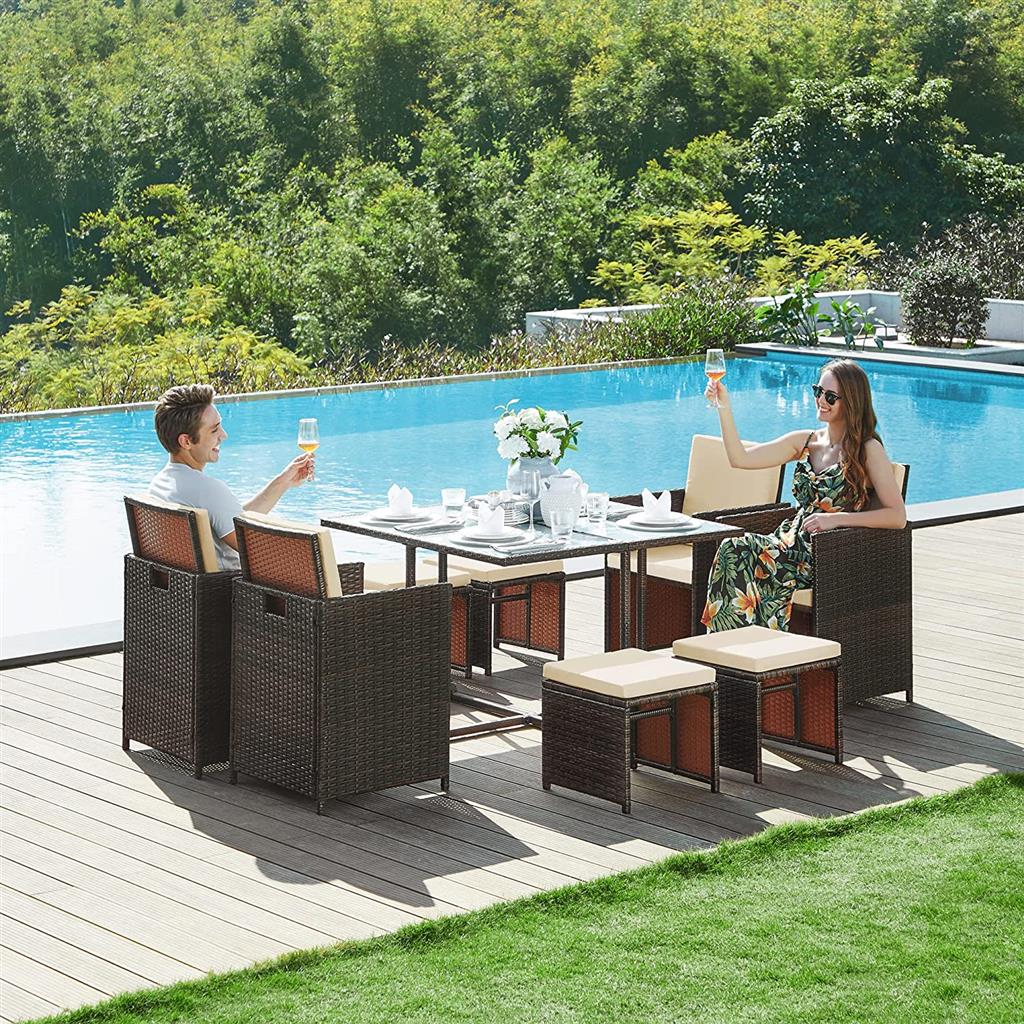 Set of 9 PE Rattan Outdoor Patio Furniture