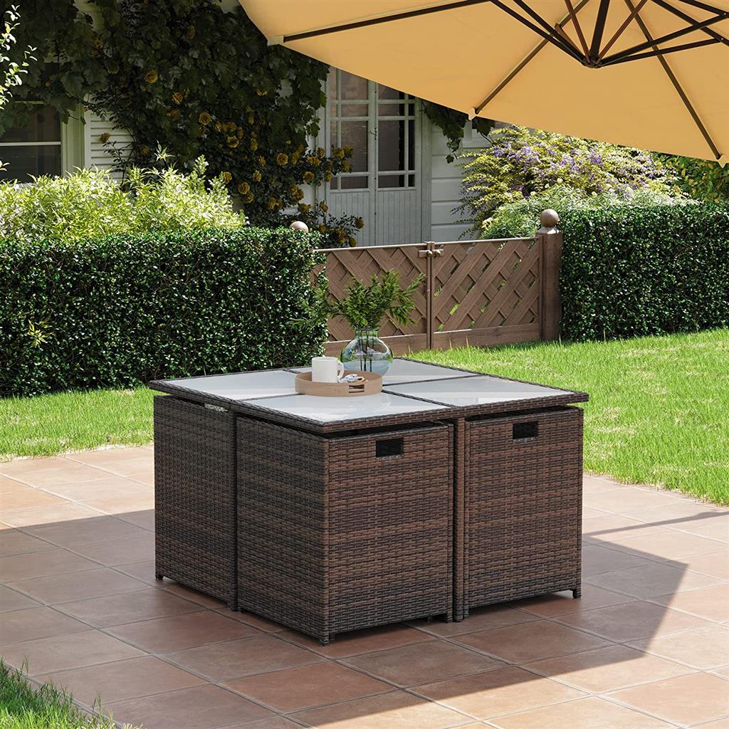 Set of 9 PE Rattan Outdoor Patio Furniture