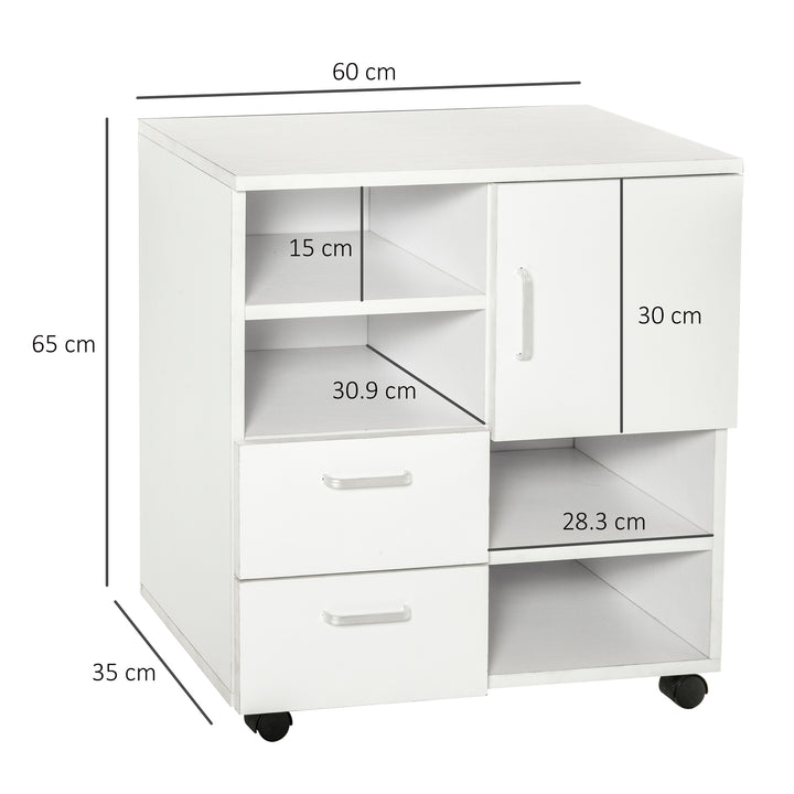 Mobile Storage Cabinet Sideboard Storage Trolley with Drawers 4 Shelves Lockable Wheels White