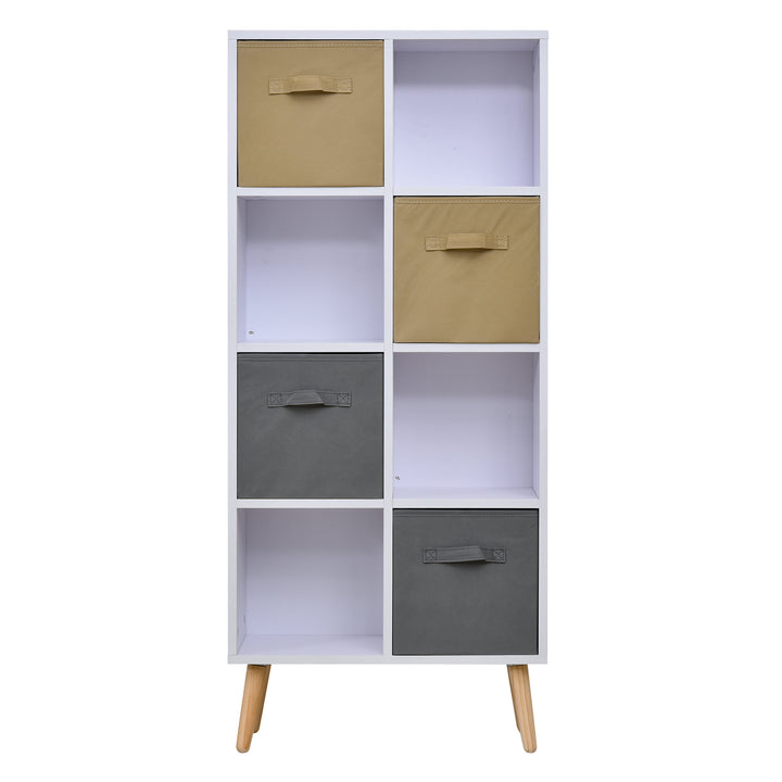 HOMCOM Freestanding 8 Cube Storage Cabinet Unit w/ 4 Fabric Drawers Handles Home Office Organisation Shelves Furniture 54.5L x 24W x 122.5H cm