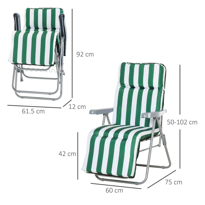 Outsunny Set of 2 Garden Patio Outdoor Sun Recliners Loungers Folding Foldable Multi Position Relaxers Chairs with Cushions Fire Retardant Sponge