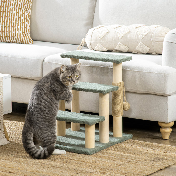 48cm Cat Tree, 3-Layer Kitty Ladder, Cat Climbing Toy, Cat Tower with Ball Toy Jute Scratching Post, Green