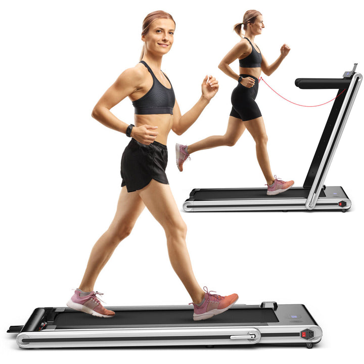 Folding Under Desk Treadmill with Dual LED Display-Silver