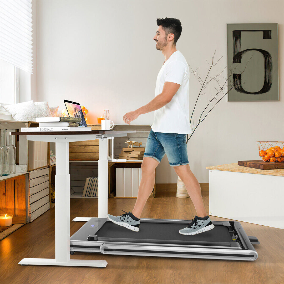Folding Under Desk Treadmill with Dual LED Display-Silver
