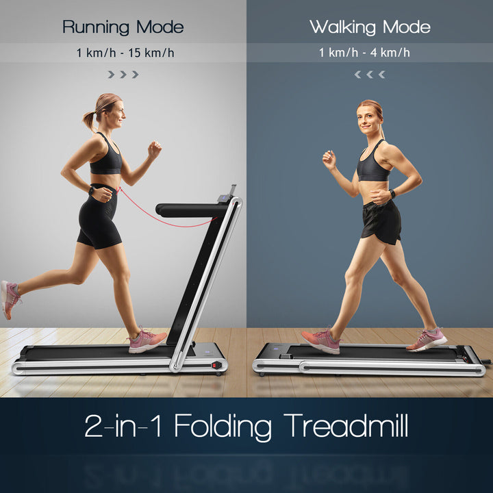 Folding Under Desk Treadmill with Dual LED Display-Silver