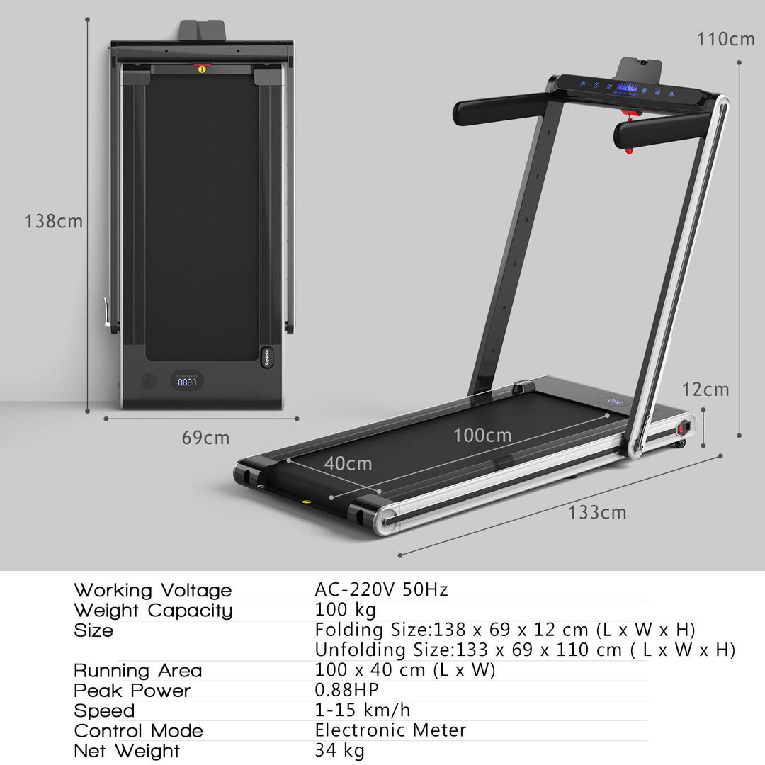 Folding Under Desk Treadmill with Dual LED Display-Silver