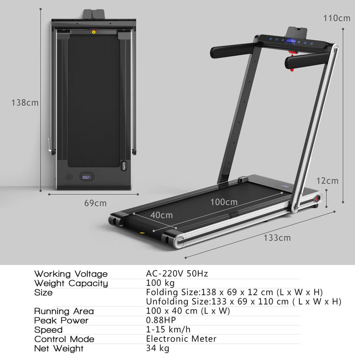 Folding Under Desk Treadmill with Dual LED Display-Silver