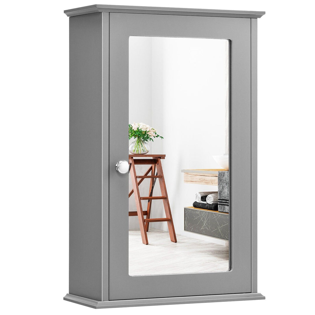 Wall-Mounted Mirrored Cabinet with Adjustable Shelf-Grey