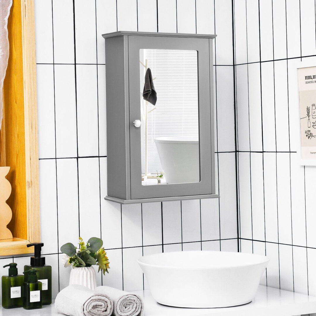 Wall-Mounted Mirrored Cabinet with Adjustable Shelf-Grey