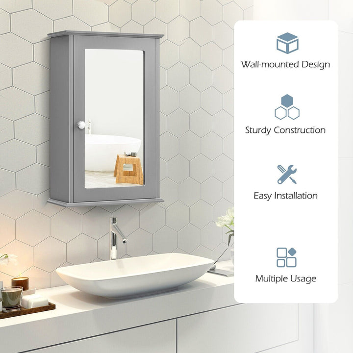 Wall-Mounted Mirrored Cabinet with Adjustable Shelf-Grey
