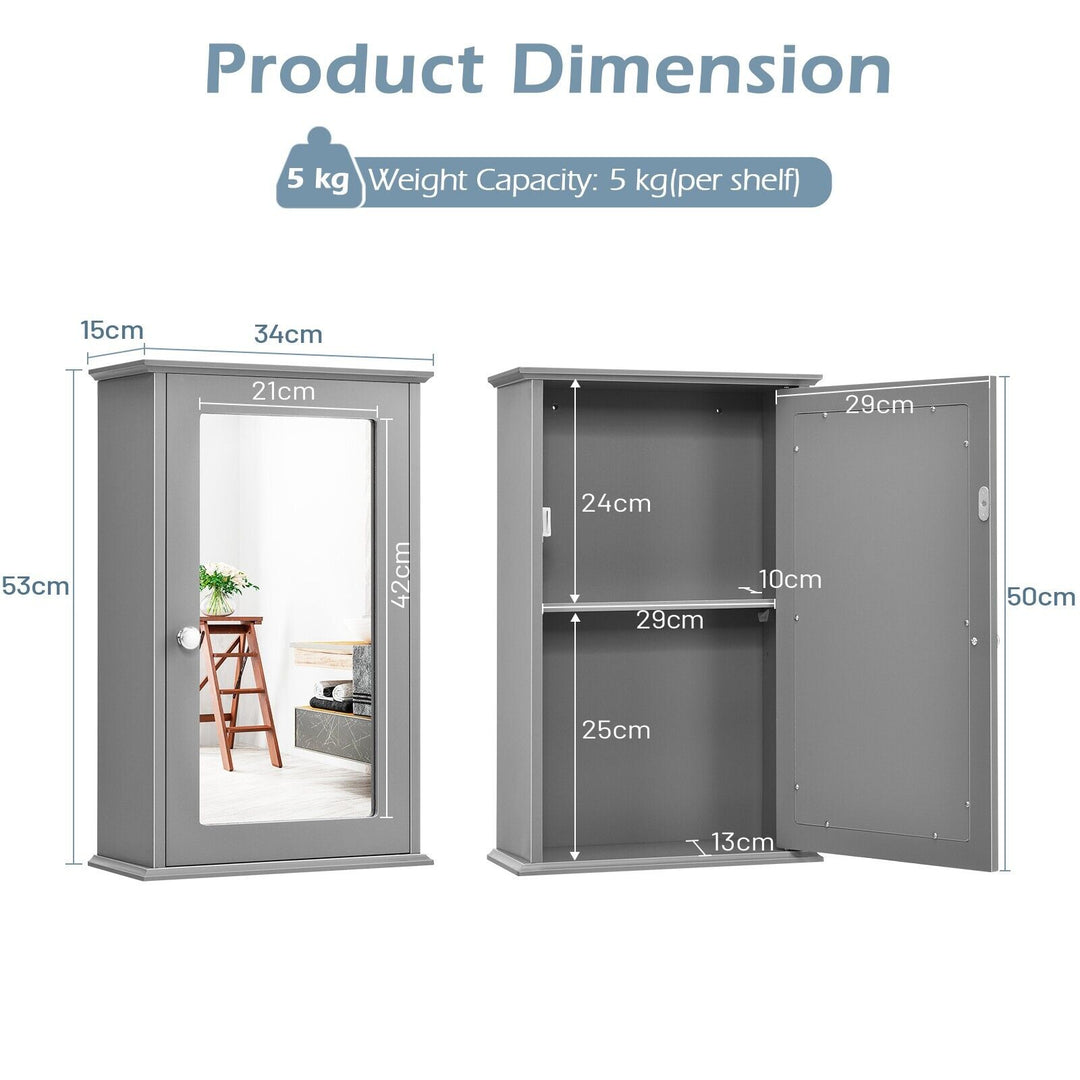 Wall-Mounted Mirrored Cabinet with Adjustable Shelf-Grey