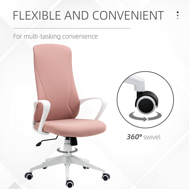 High-Back Office Chair, Elastic Desk Chair with Armrests, Tilt Function, Adjustable Seat Height, Pink