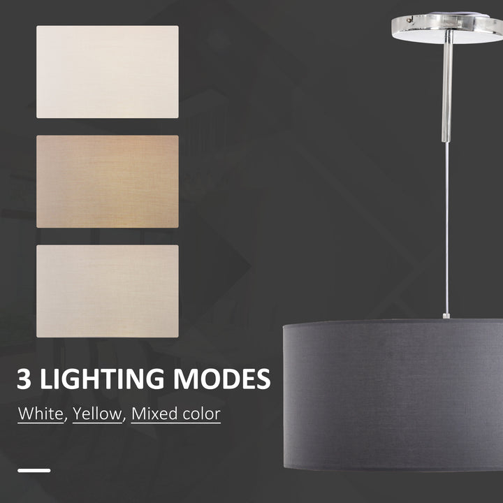 Modern LED Pendant Light Chandelier with Three Lighting Modes Metal Round Base for Living Room, Bedroom, Office, Entrance, Grey, 59 x 59 x 44cm