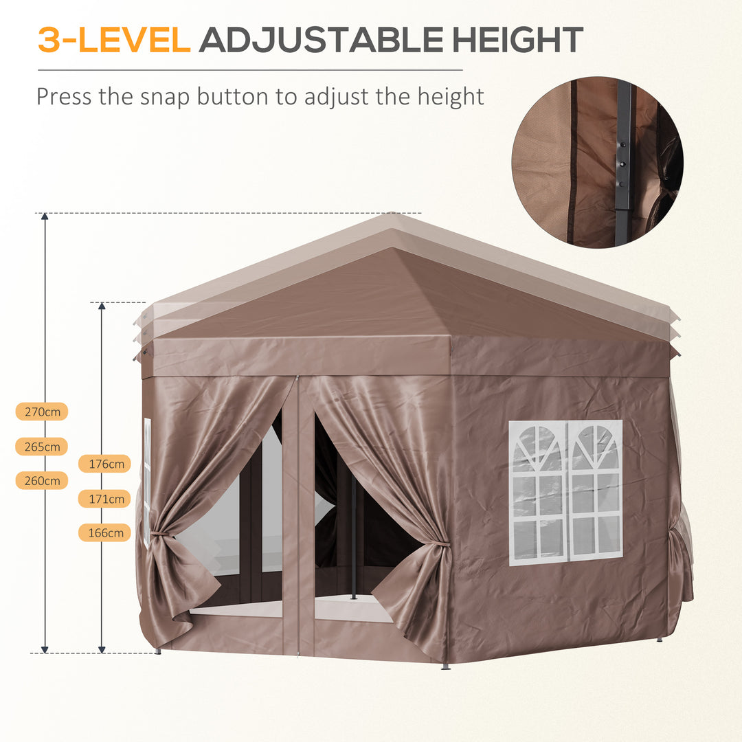 4m x 4m Hexagonal Metal Frame Garden Gazebo Brown