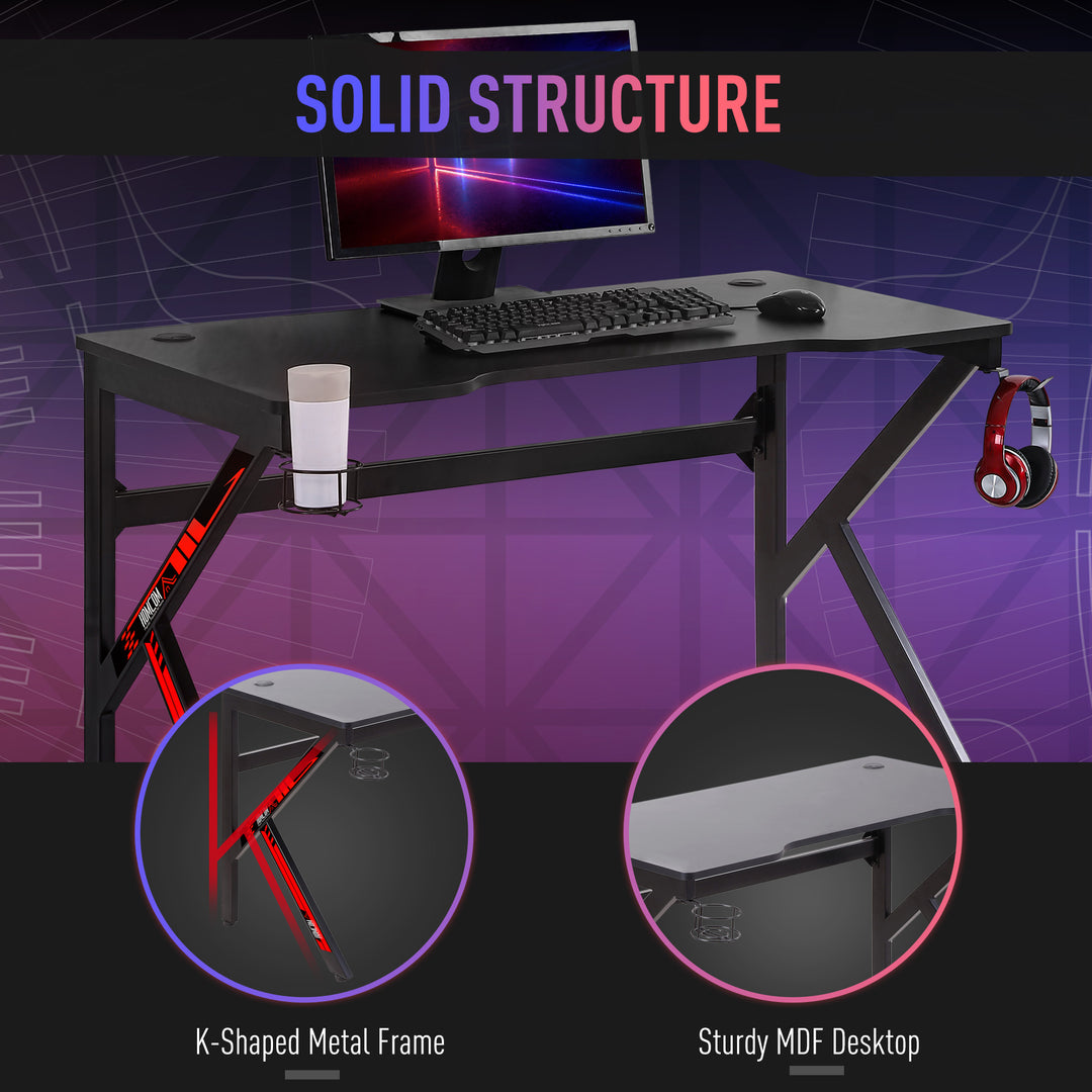 Gaming Desk Computer Table Racing Style for E-sport Room Office PC Workstation with Rotatable Cup Holder, Black