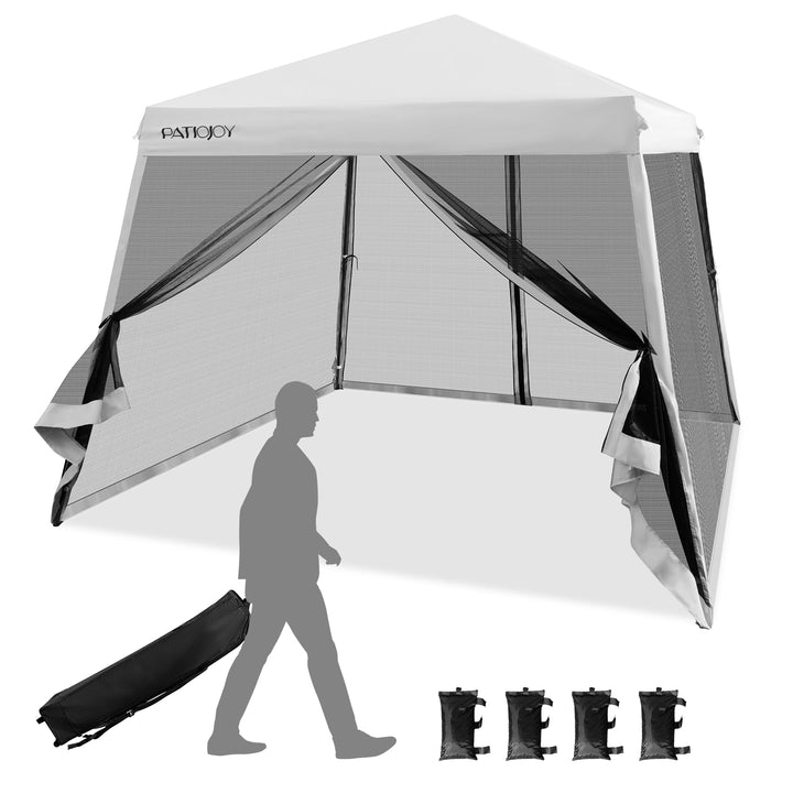 Outdoor Instant Pop-up Canopy with Mesh Sidewalls-White
