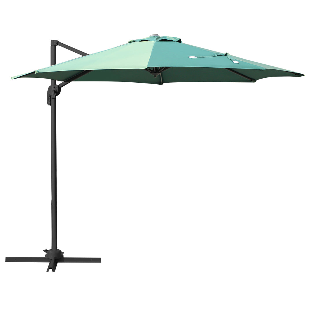 3m Patio Offset Roma Parasol Cantilever Hanging Sun Shade Canopy Shelter 360¡ Rotation with Cross Base - Green