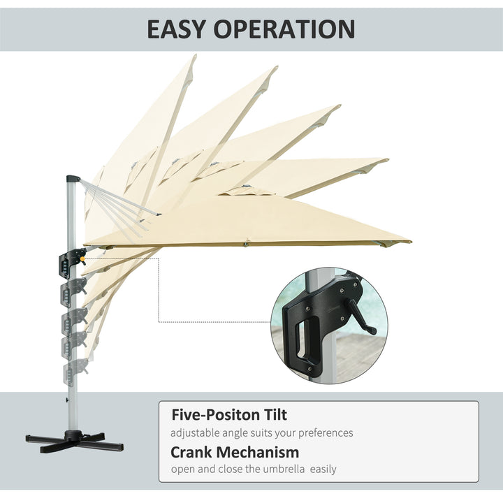 Outsunny 3 x 3(m) Cantilever Roma Parasol with Aluminum Frame Crank & Tilt, 360°Rotating Garden Umbrella 250g Polyester SunShade with CrossBase Beige