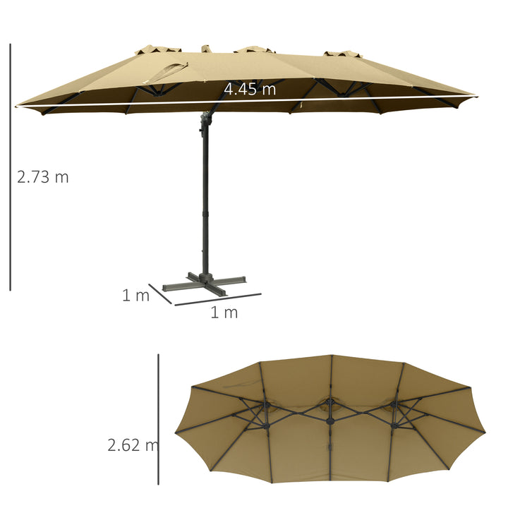 Outsunny 4.5m Double-Sided Rectangular Patio Parasol, Large Garden Umbrella with Crank Handle, 360° Cross Base for Bench, Outdoor, Khaki