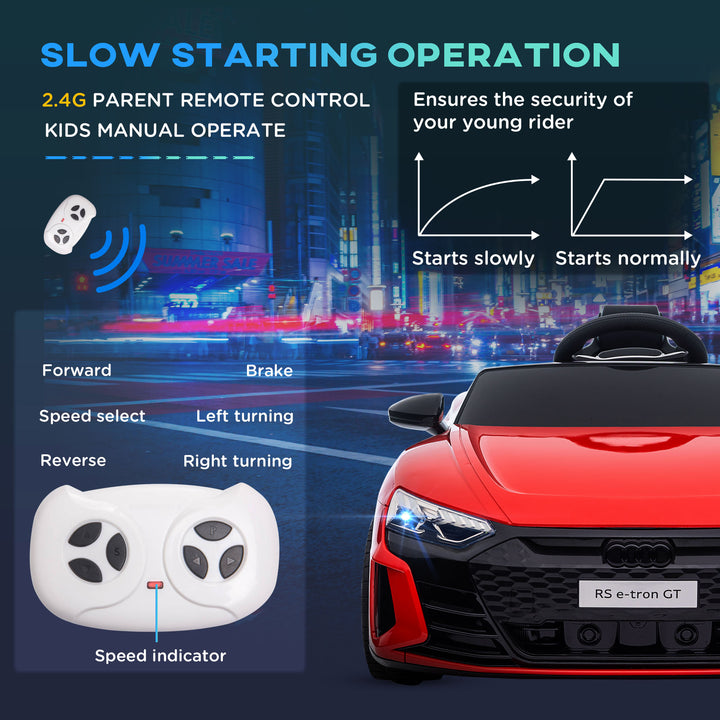 HOMCOM Audi Licensed 12V Kids Electric Ride-On, with Remote Control, Suspension System, Lights, Music, Motor - Red