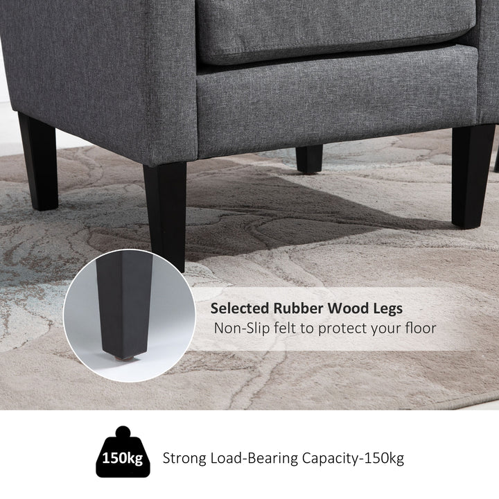 HOMCOM Linen Modern-Curved Armchair Accent Seat w/ Thick Cushion Wood Legs Foot Pads Single Compact Home Furniture City Flats Grey