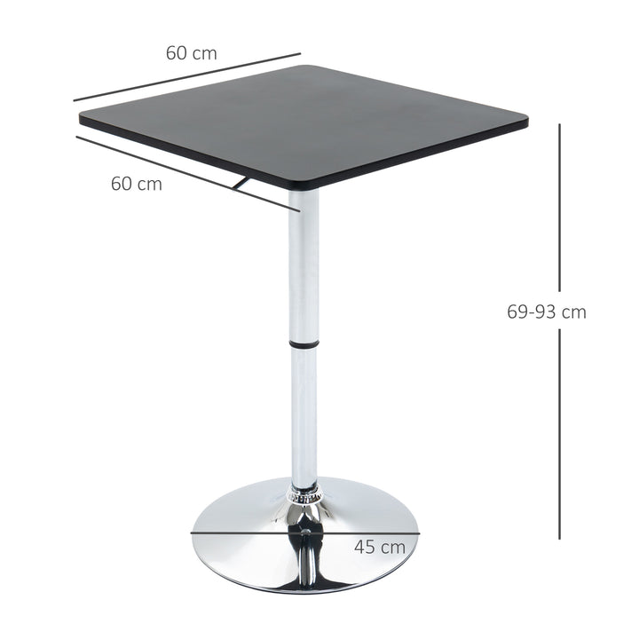 Modern Height Adjustable Counter Bar Table with 360° Swivel Tabletop and Electroplating Metal Base, Pub Desk, Black and Silver