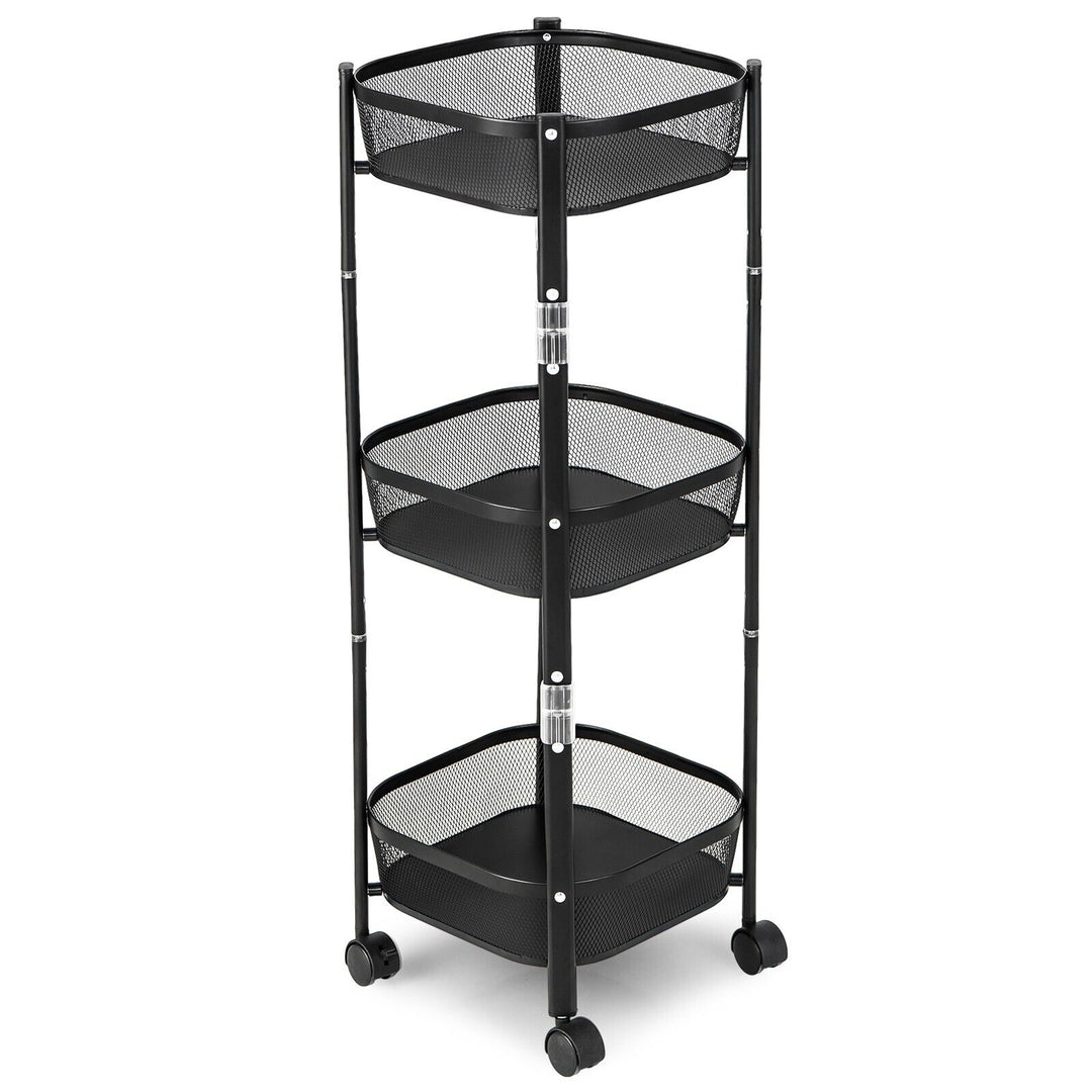 Round/Square 3-Tier Folding Metal Storage Trolley-Square